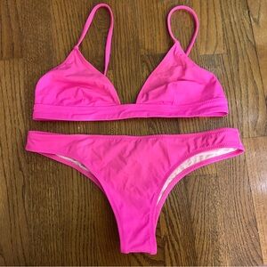 Solid & Striped Morgan bikini top bottom large L hot pink